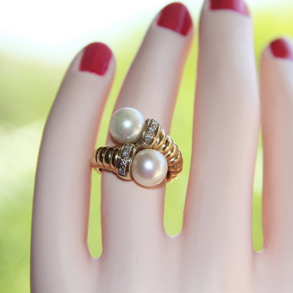 Whitehall 14k Gold Pearls and Diamonds Ring - Picture 6 of 13